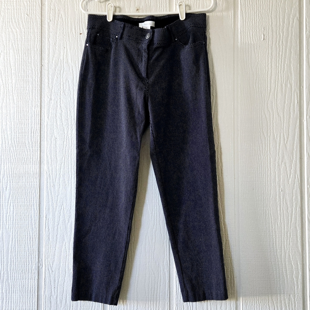 89th + Madison Stretchy Dotted Cropped Pants Casual Career Dark Blue sz 14